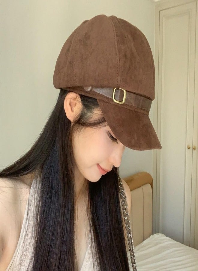 EMGILL Vintage Newsboy Hats Winter Suede Caps Women's Octagonal Hat Fashion Gatsby Cabbie Baker Visor Beret Hat Brown - Image 4